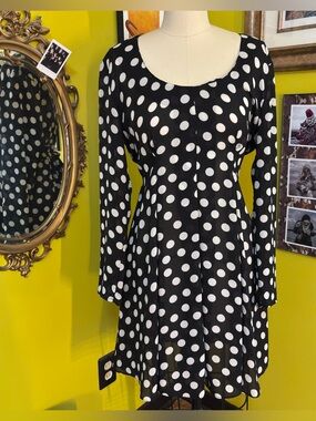 Vintage 90s Big Polkadot Semi Sheer Polyester Dress Small medium
